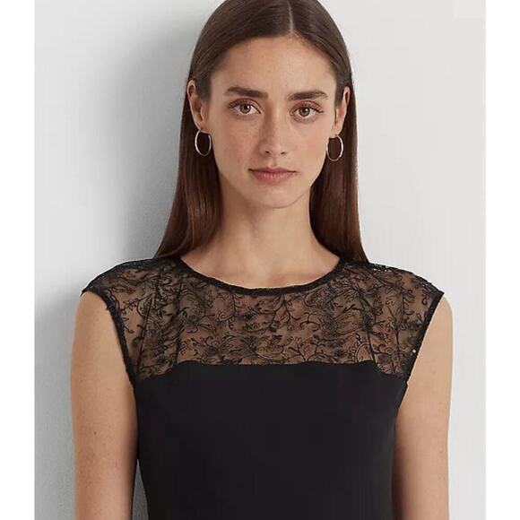 Ralph Lauren Sleeveless Cocktail Dress M 8 10 Embellished Lace Beaded Party Knee - Picture 2 of 7